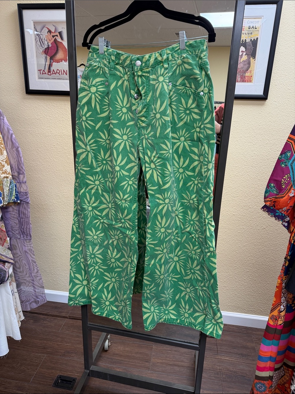 We The Free Green Floral Wide Leg Pants